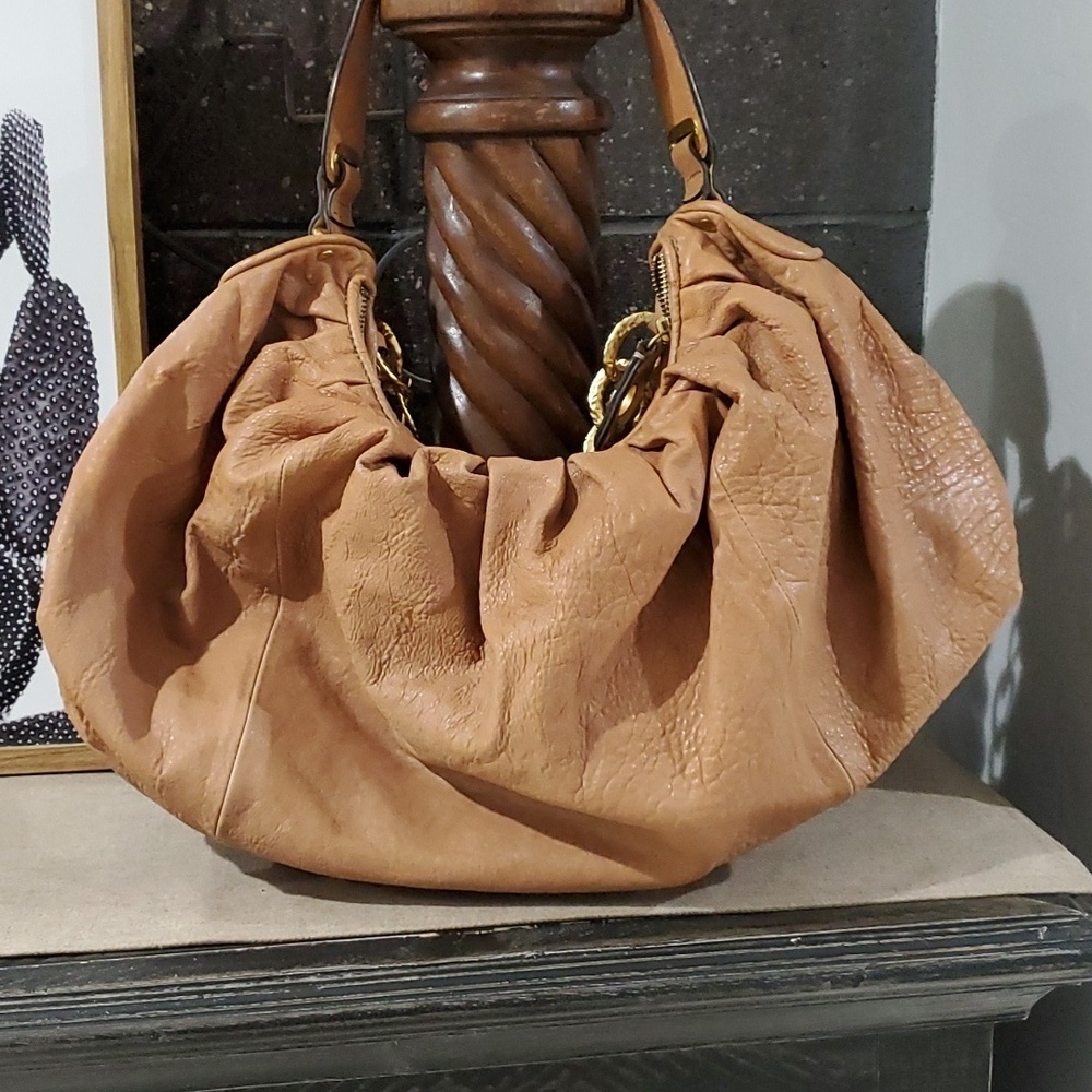 JUICY COUTURE BROWN BAG GOLD CHUNKY CHAIN SHOULDER HOBO PEBBLE LEATHER BOHO CHIC - Picture 7 of 13